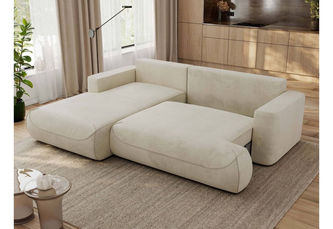 Narożnik - OVO L - strona lewa - beżowy, welwet