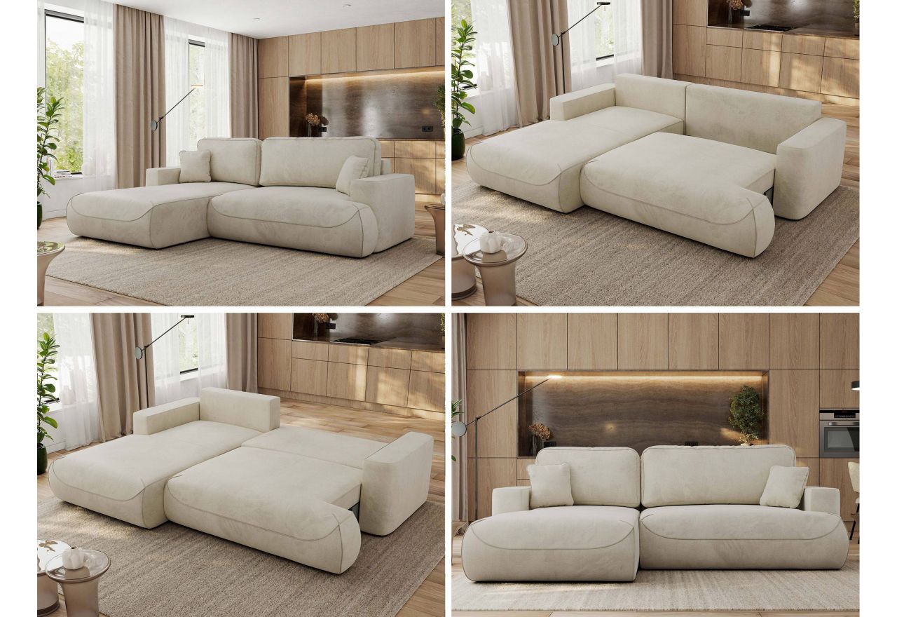 Narożnik - OVO L - strona lewa - beżowy, welwet