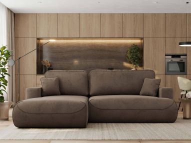 Narożnik - OVO L - strona lewa - brązowy, welwet