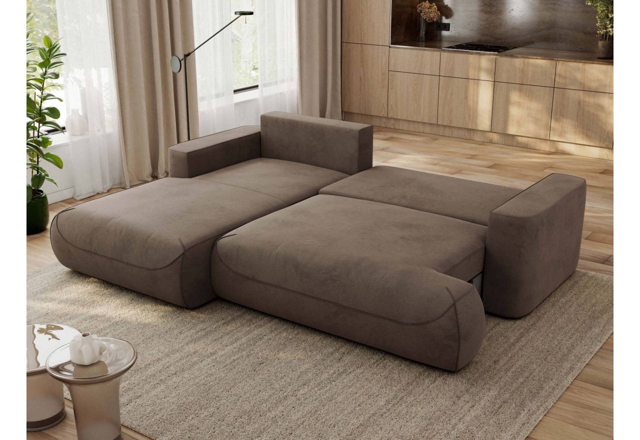 Narożnik - OVO L - strona lewa - brązowy, welwet