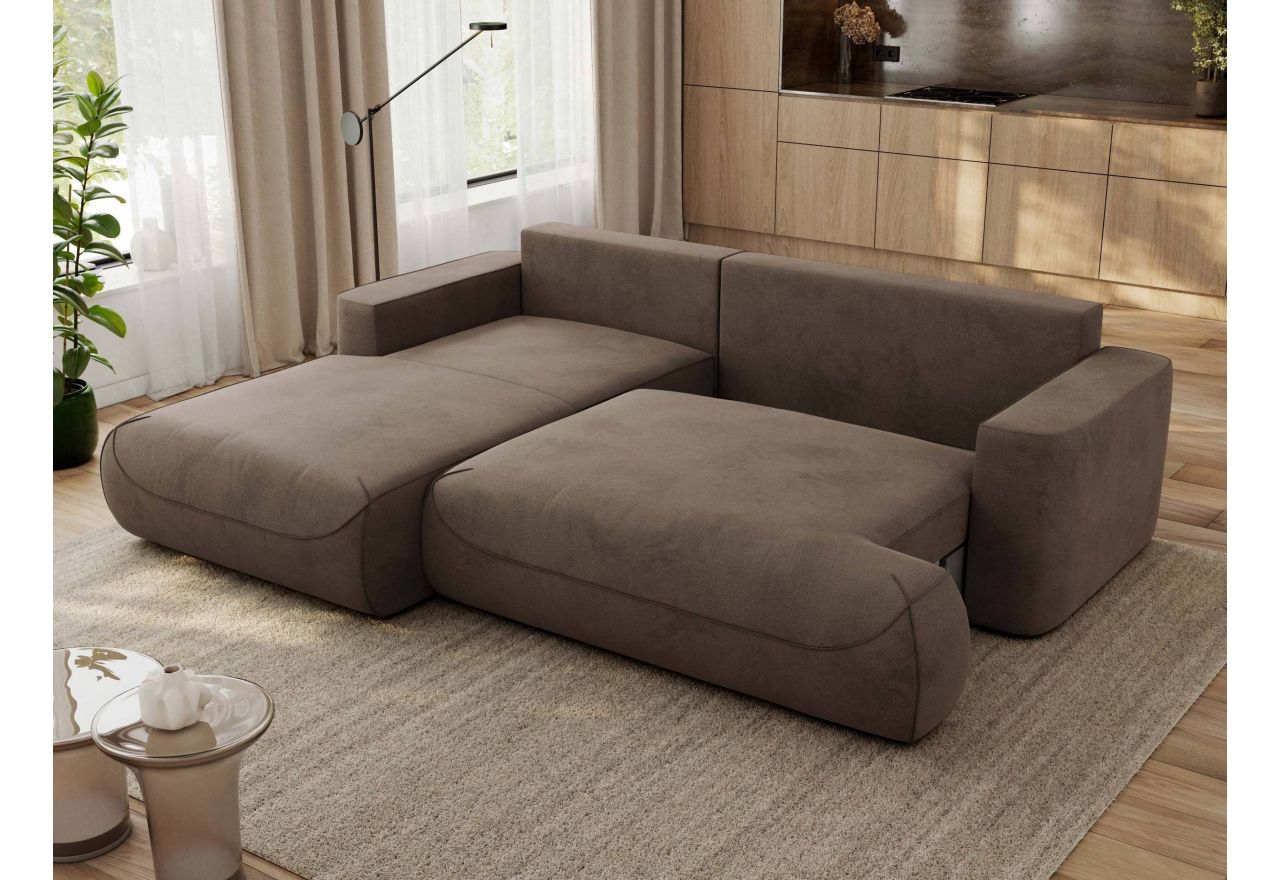 Narożnik - OVO L - strona lewa - brązowy, welwet