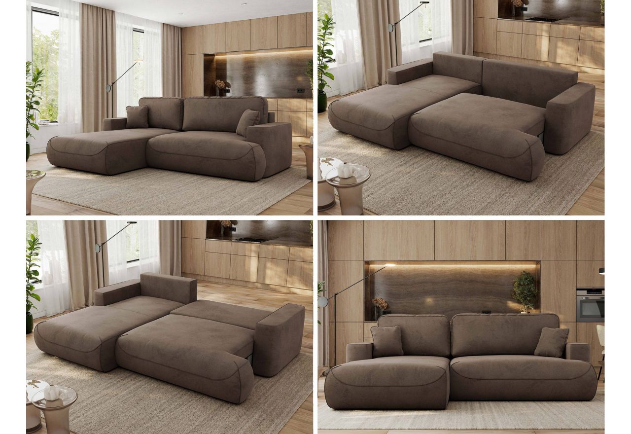 Narożnik - OVO L - strona lewa - brązowy, welwet