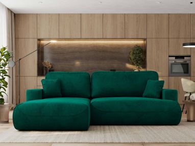Narożnik - OVO L - strona lewa - ciemnozielony, welwet