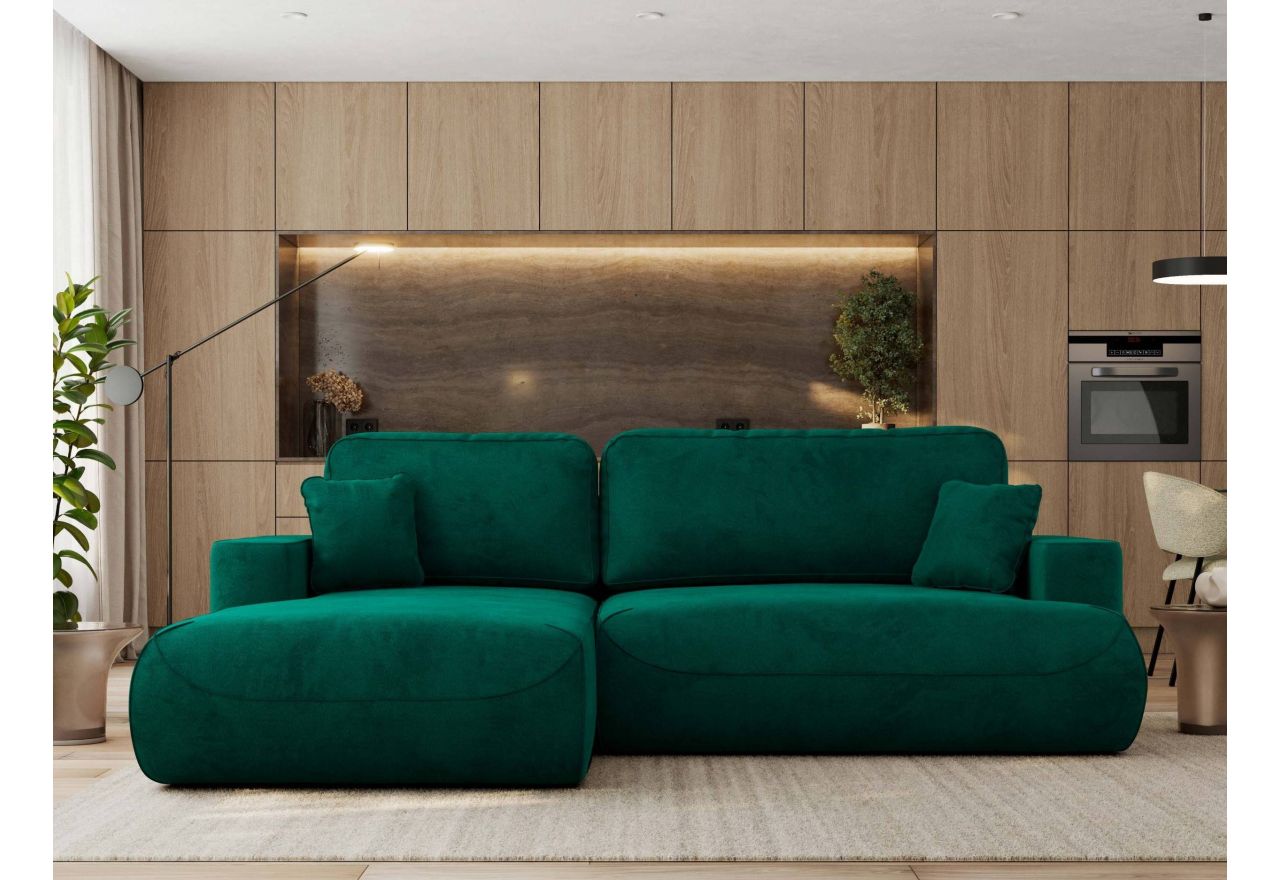 Narożnik - OVO L - strona lewa - ciemnozielony, welwet