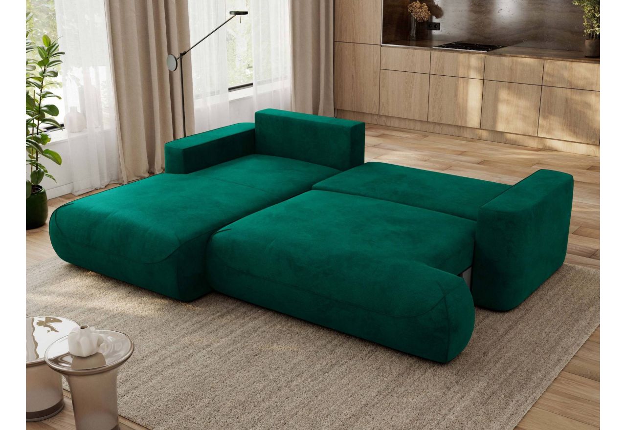 Narożnik - OVO L - strona lewa - ciemnozielony, welwet