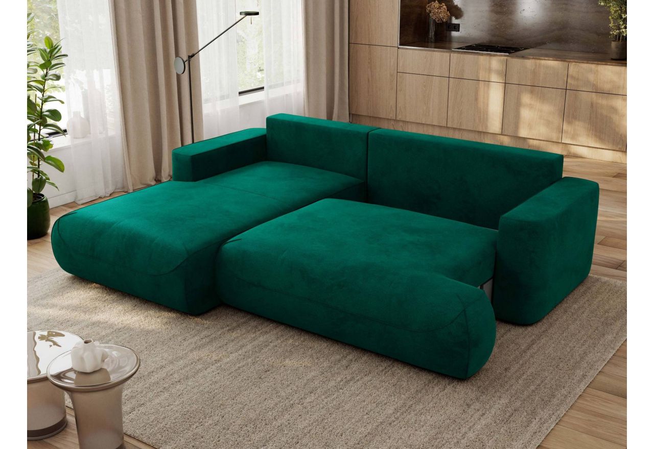 Narożnik - OVO L - strona lewa - ciemnozielony, welwet