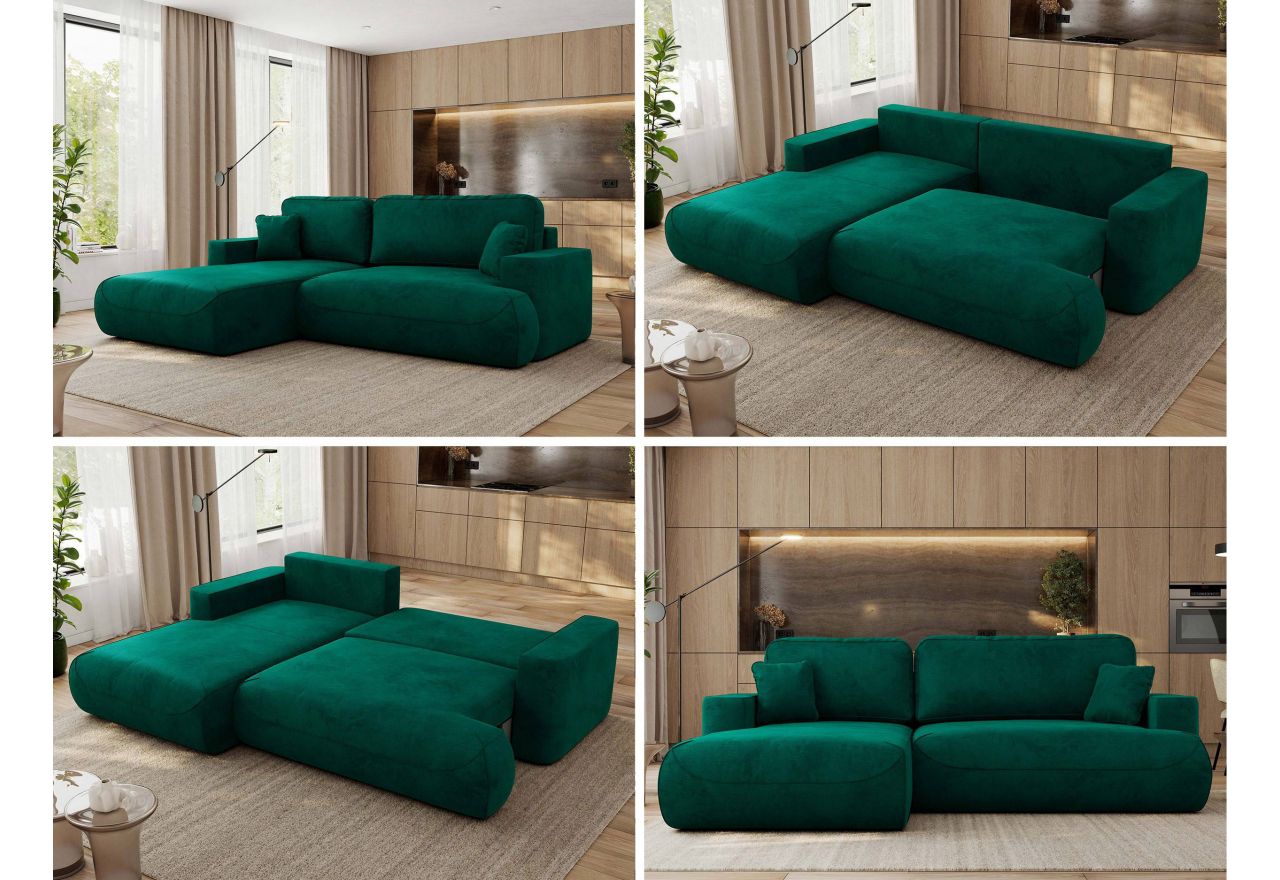 Narożnik - OVO L - strona lewa - ciemnozielony, welwet