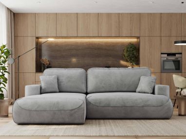 Narożnik - OVO L - strona lewa - jasnoszary, welwet