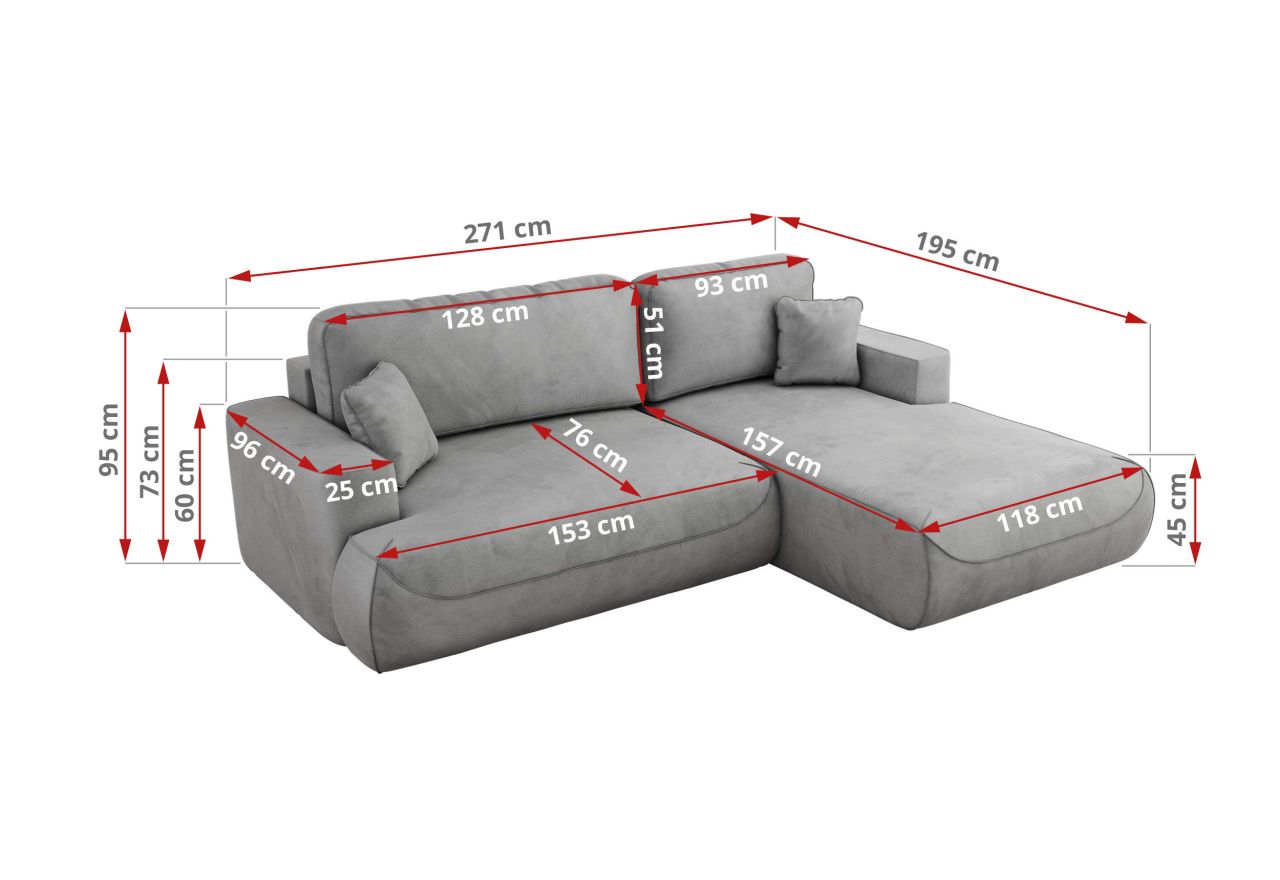 Narożnik - OVO L - strona lewa - jasnoszary, welwet