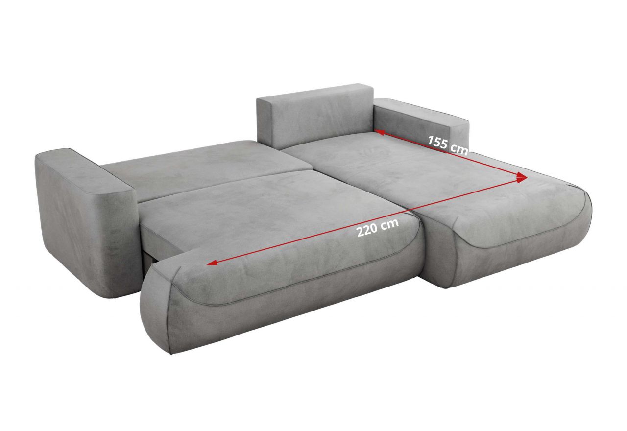 Narożnik - OVO L - strona lewa - jasnoszary, welwet