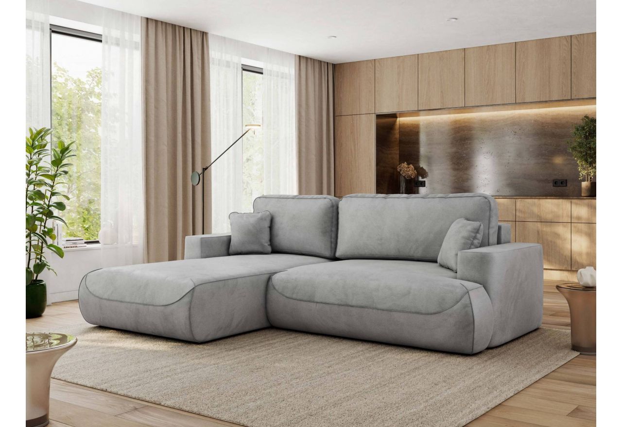 Narożnik - OVO L - strona lewa - jasnoszary, welwet