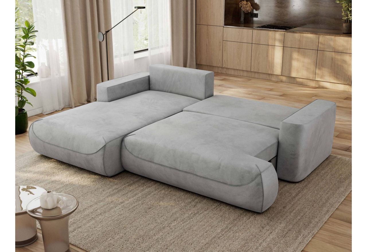 Narożnik - OVO L - strona lewa - jasnoszary, welwet