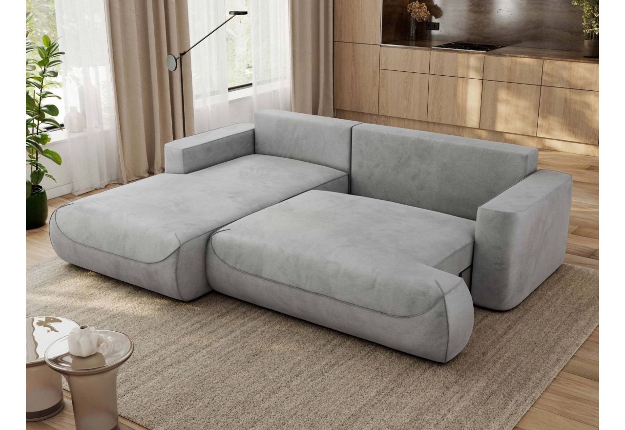 Narożnik - OVO L - strona lewa - jasnoszary, welwet