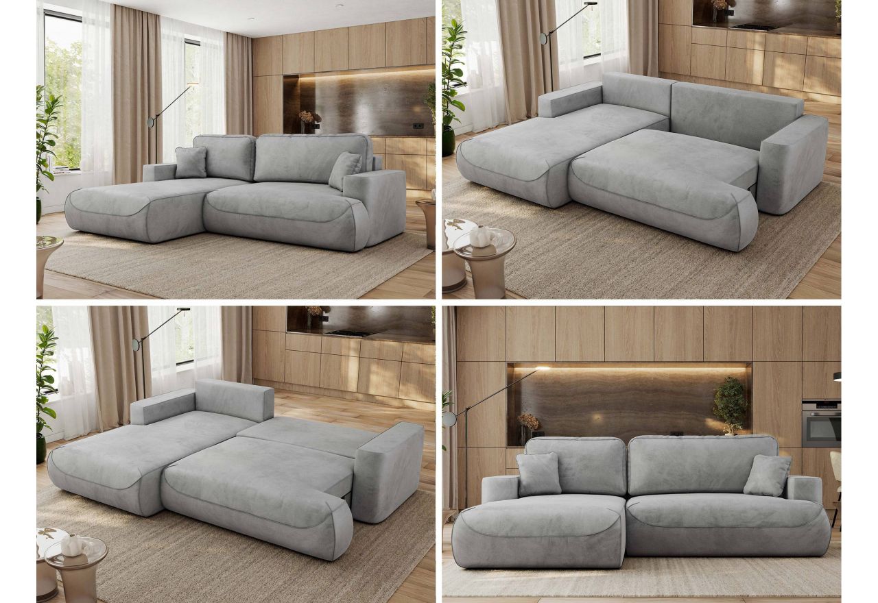 Narożnik - OVO L - strona lewa - jasnoszary, welwet