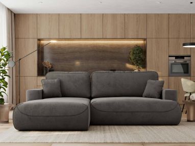 Narożnik - OVO L - strona lewa - ciemnoszary, welwet