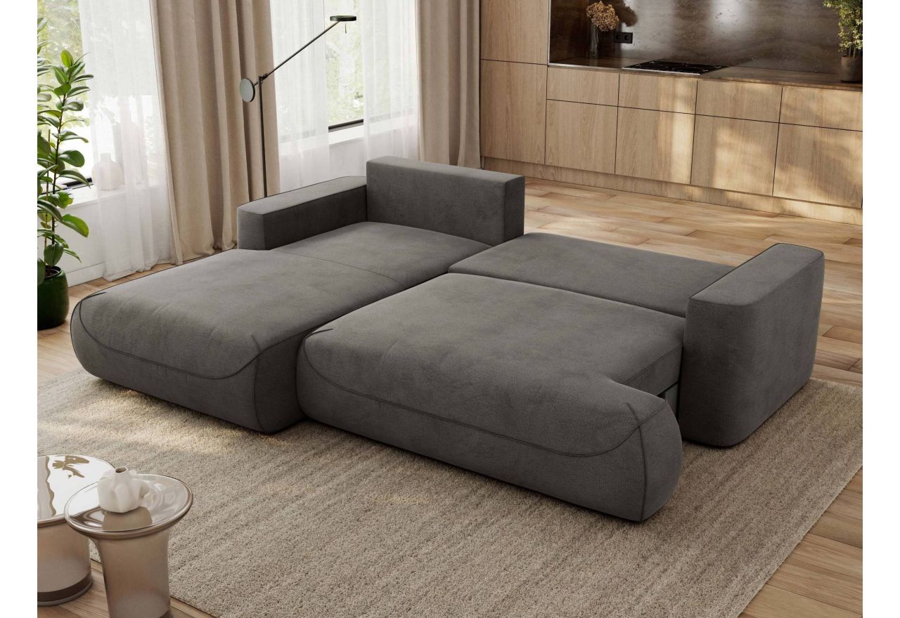 Narożnik - OVO L - strona lewa - ciemnoszary, welwet