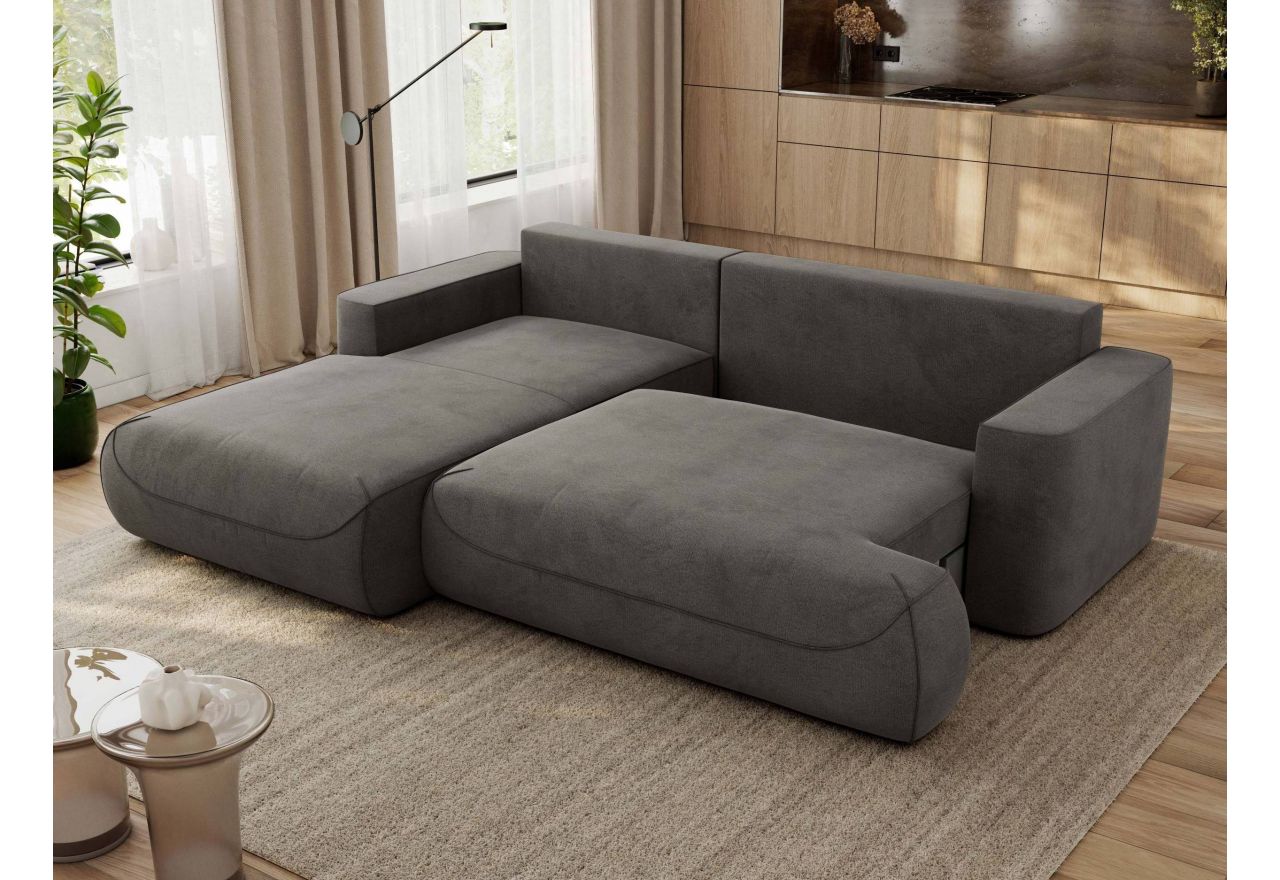 Narożnik - OVO L - strona lewa - ciemnoszary, welwet