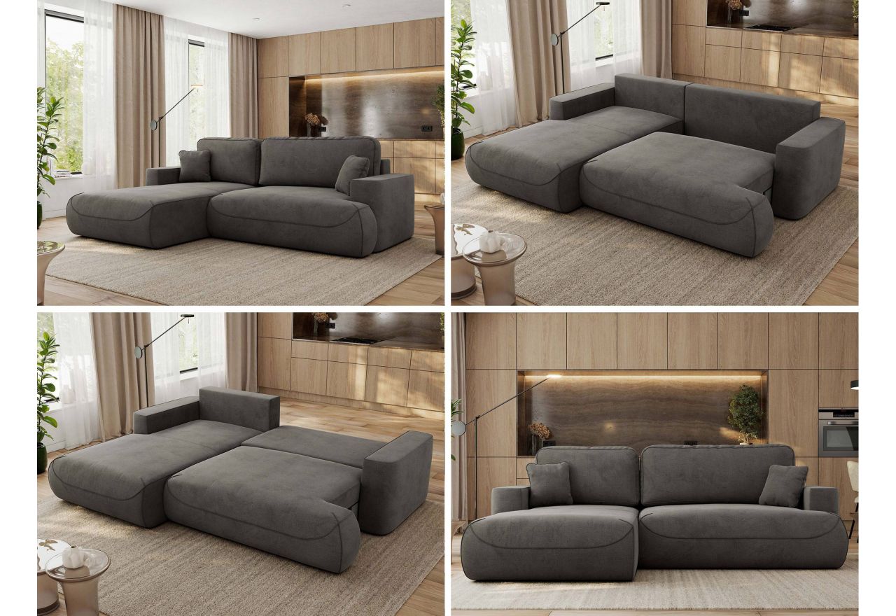 Narożnik - OVO L - strona lewa - ciemnoszary, welwet