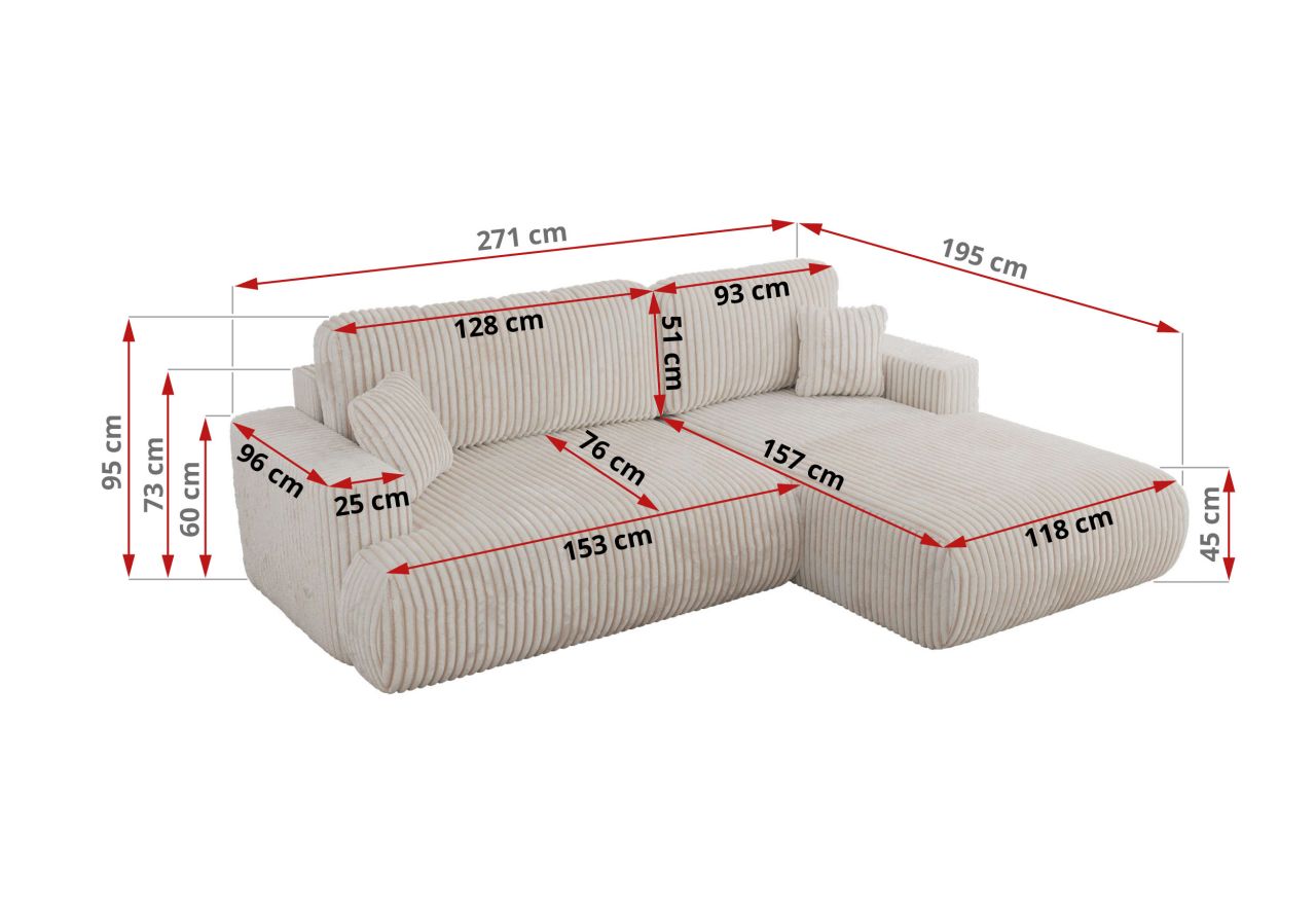 Narożnik - OVO L - strona lewa - beżowy, sztruks