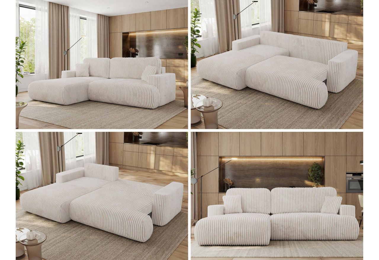 Narożnik - OVO L - strona lewa - beżowy, sztruks