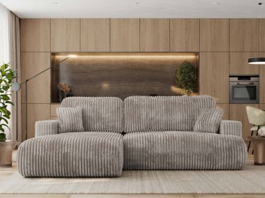 Narożnik - OVO L - strona lewa - jasnobrązowy, sztruks