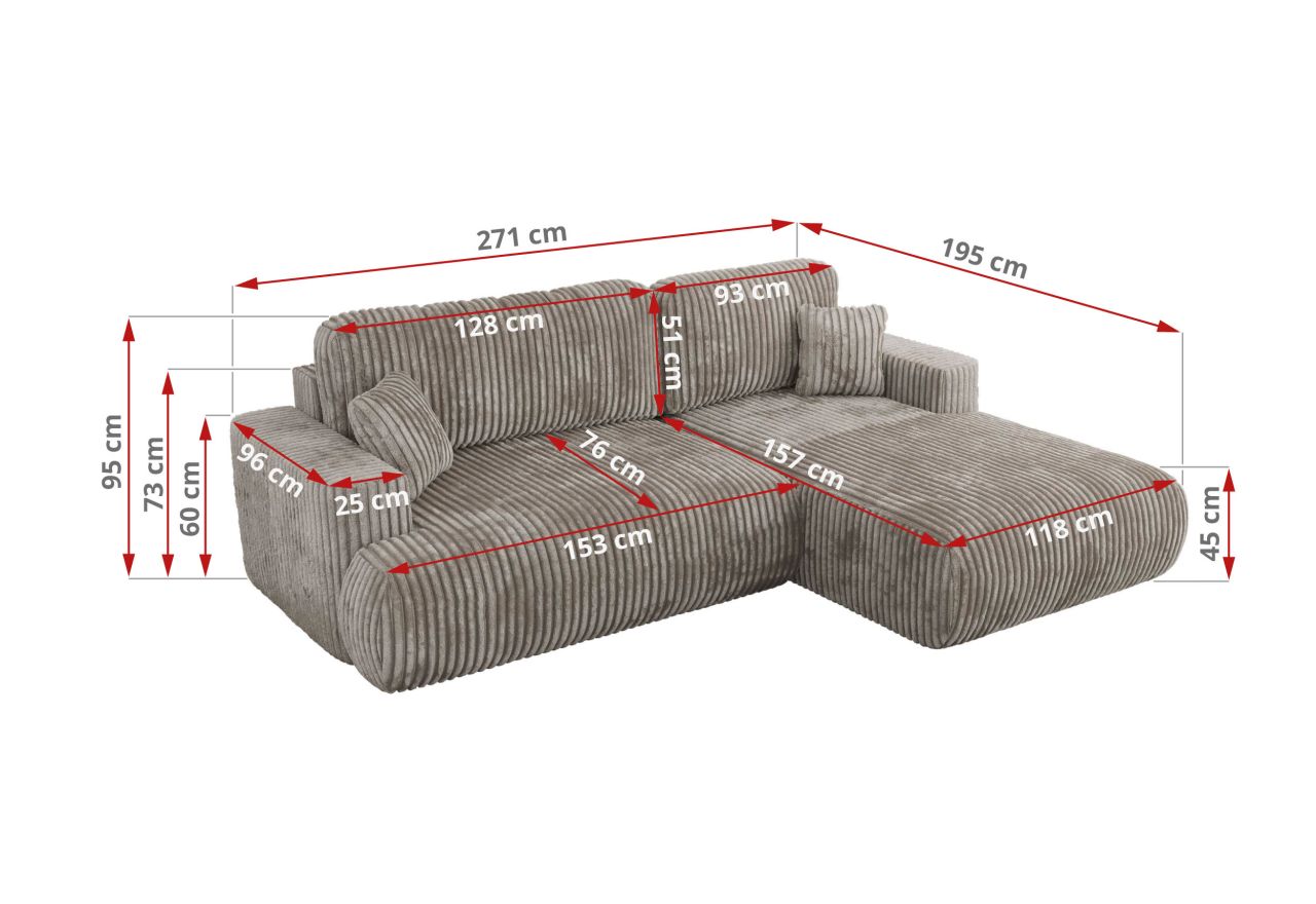 Narożnik - OVO L - strona lewa - jasnobrązowy, sztruks