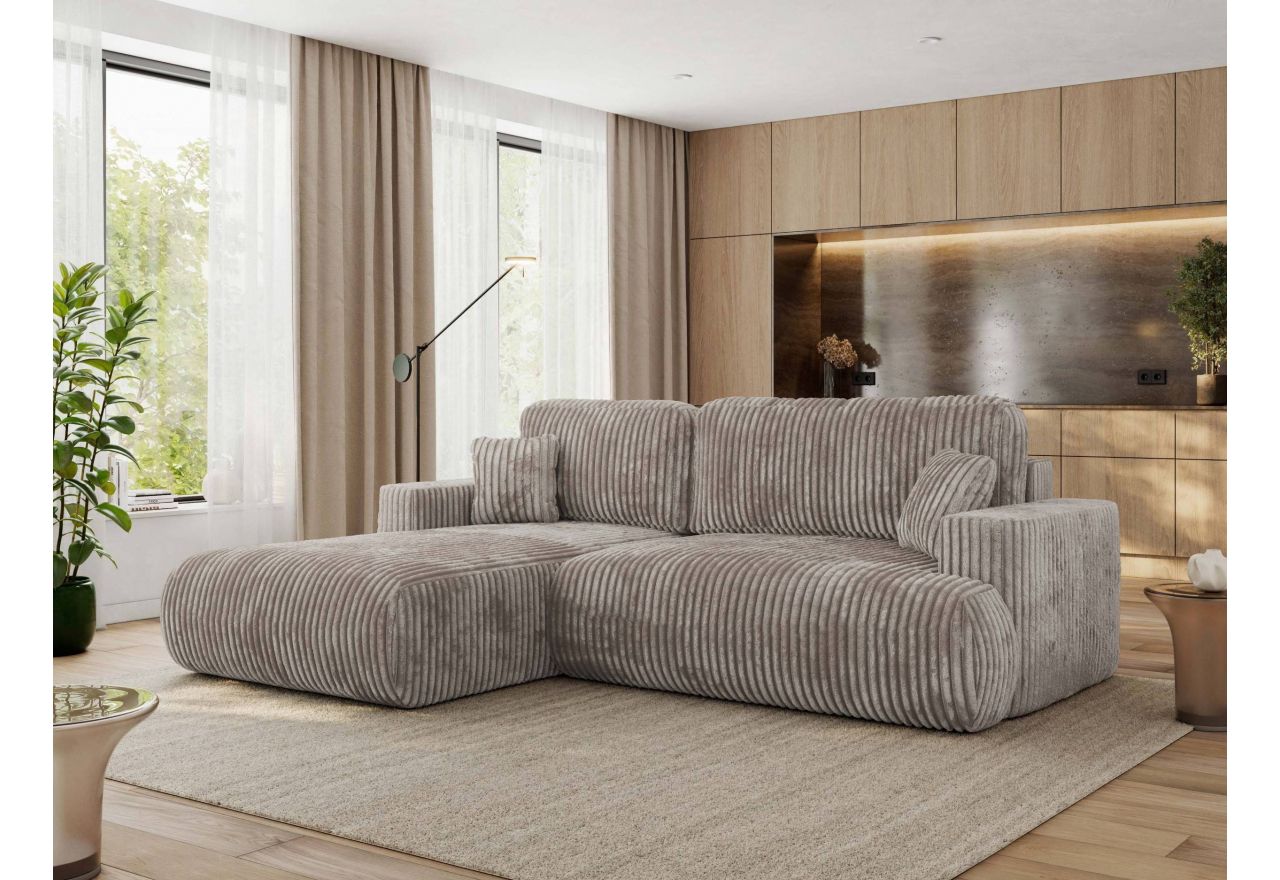 Narożnik - OVO L - strona lewa - jasnobrązowy, sztruks