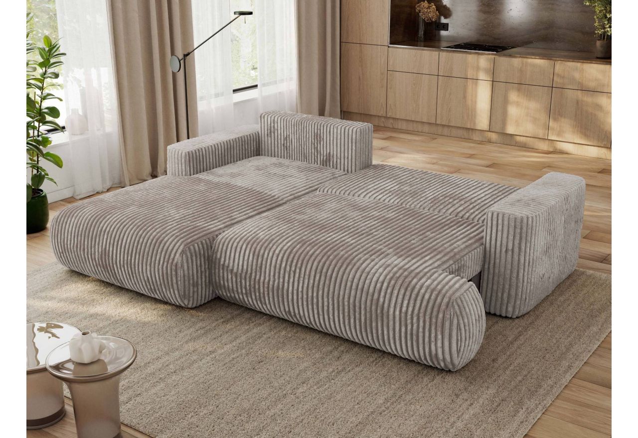 Narożnik - OVO L - strona lewa - jasnobrązowy, sztruks