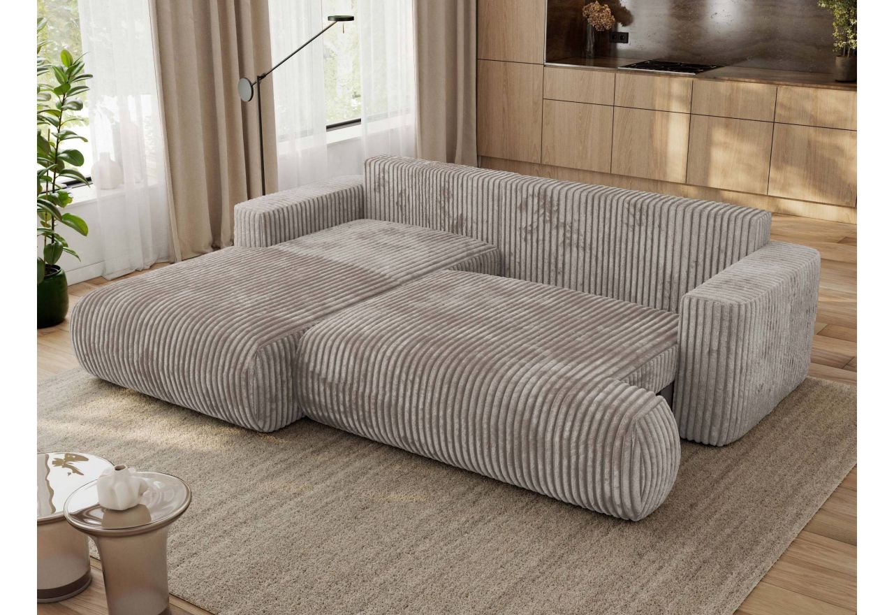 Narożnik - OVO L - strona lewa - jasnobrązowy, sztruks