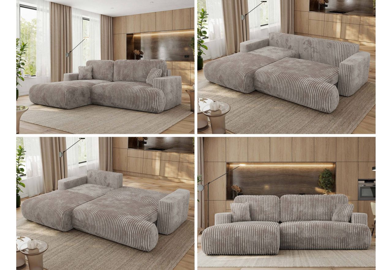 Narożnik - OVO L - strona lewa - jasnobrązowy, sztruks