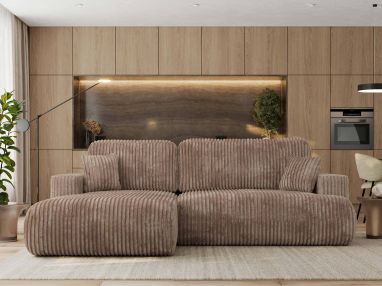 Narożnik - OVO L - strona lewa - brązowy, sztruks