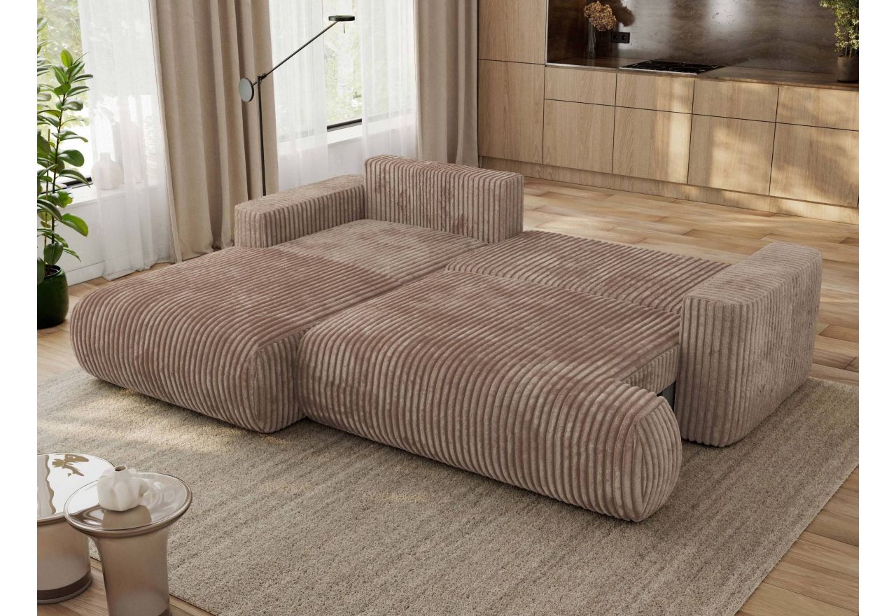 Narożnik - OVO L - strona lewa - brązowy, sztruks