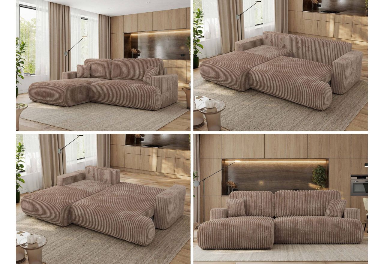 Narożnik - OVO L - strona lewa - brązowy, sztruks