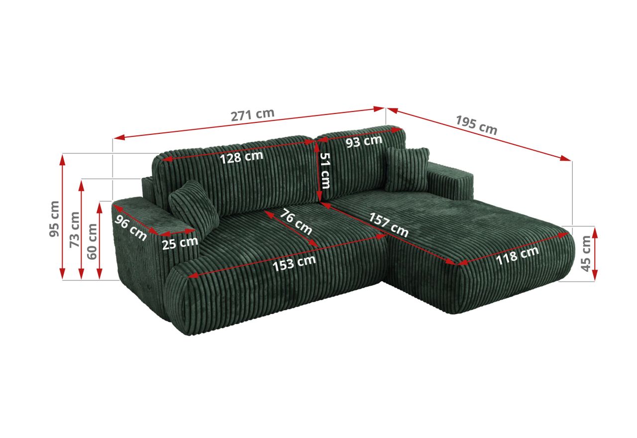 Narożnik - OVO L - strona lewa - zielony, sztruks