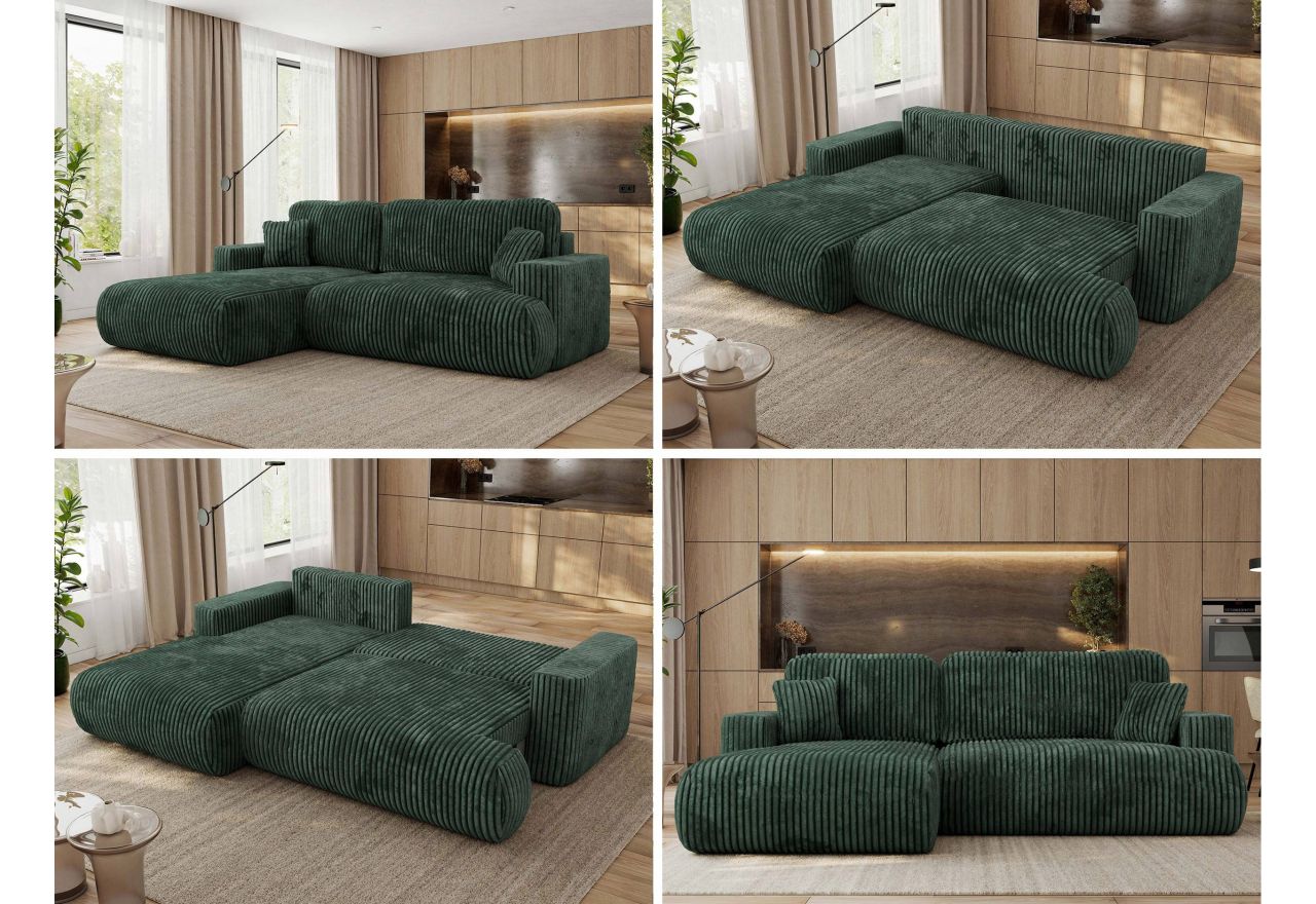 Narożnik - OVO L - strona lewa - zielony, sztruks