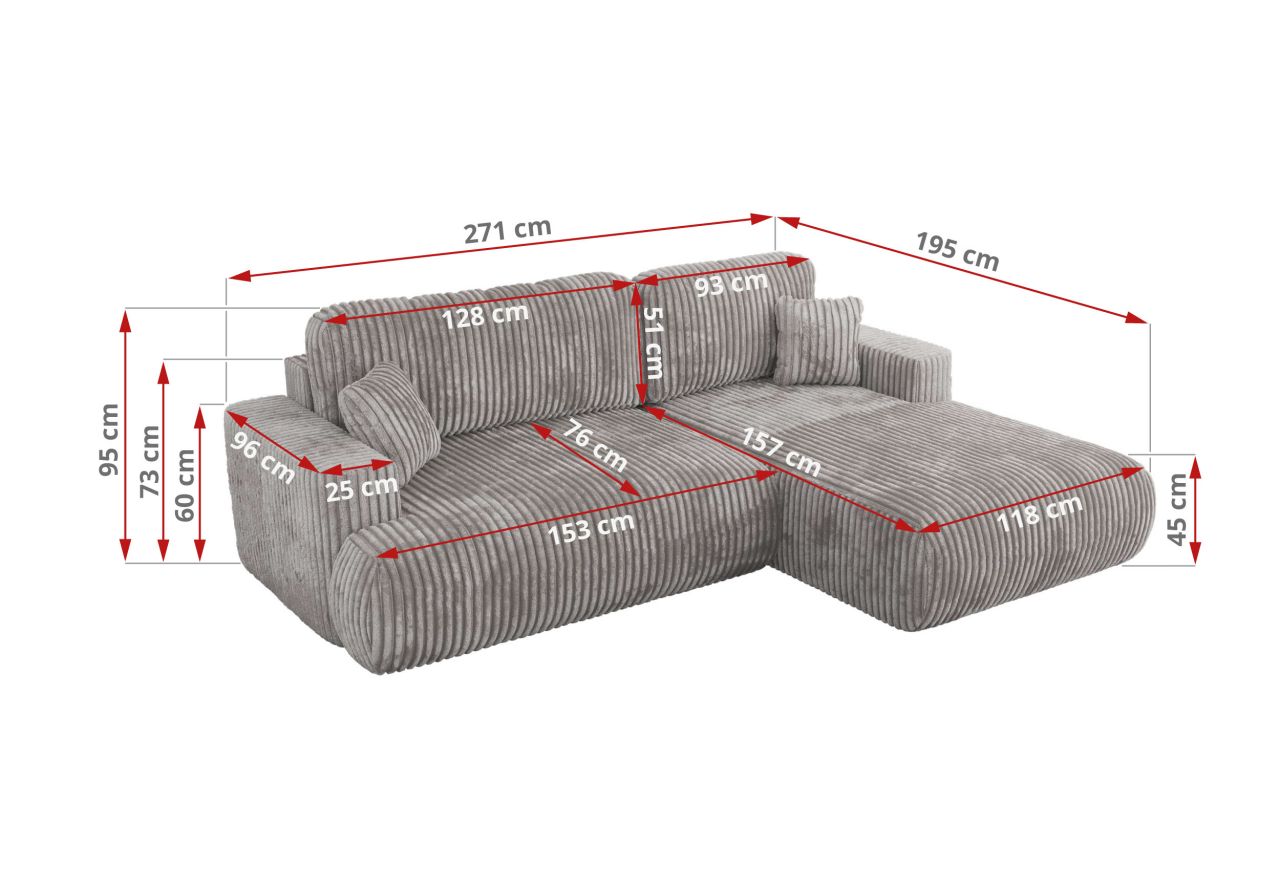 Narożnik - OVO L - strona lewa - jasnoszary, sztruks