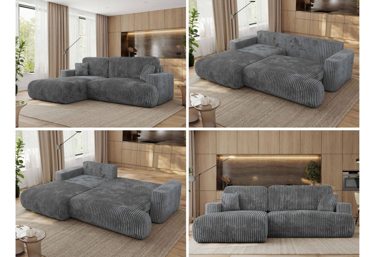 Narożnik - OVO L - strona lewa - ciemnoszary, sztruks