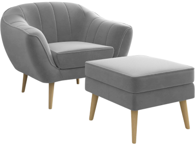 Wygodny fotel tapicerowany w zestawie z pufą i opcją wyboru tkaniny - ELI / Monolith 25100
