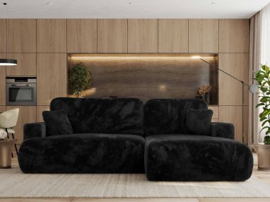 Narożnik - OVO L - strona prawa - czarny, plusz