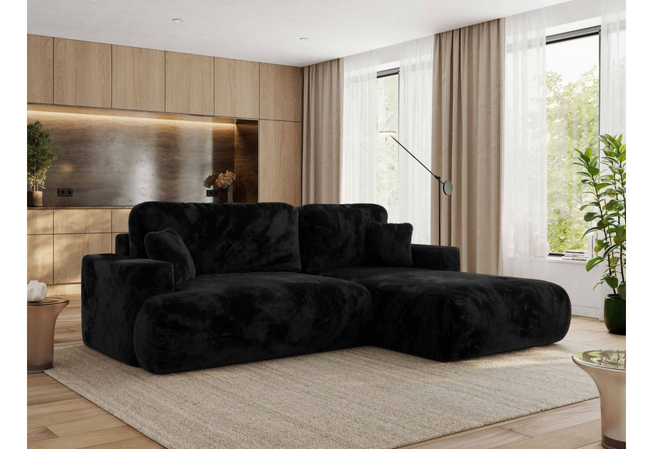 Narożnik - OVO L - strona prawa - czarny, plusz