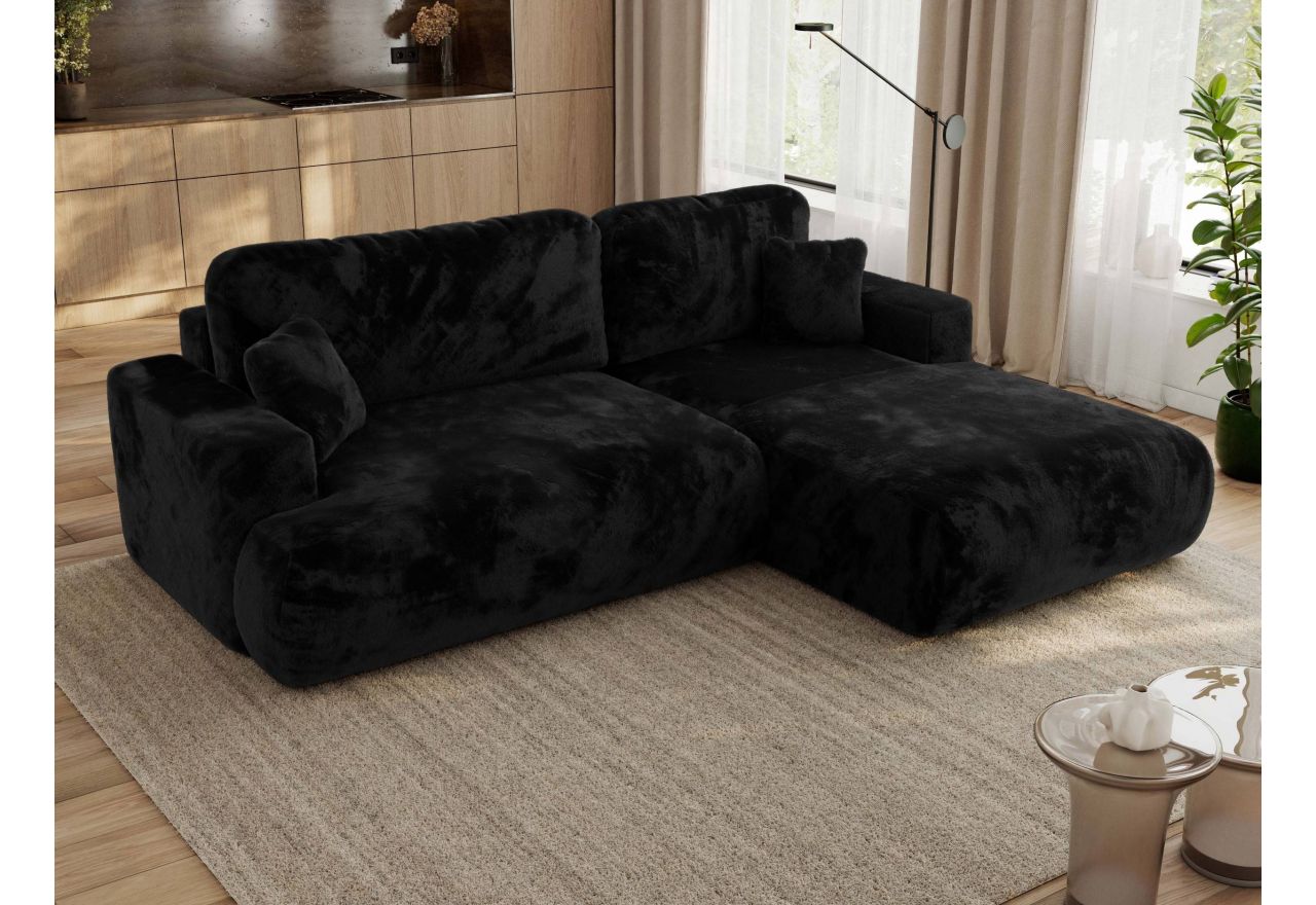 Narożnik - OVO L - strona prawa - czarny, plusz