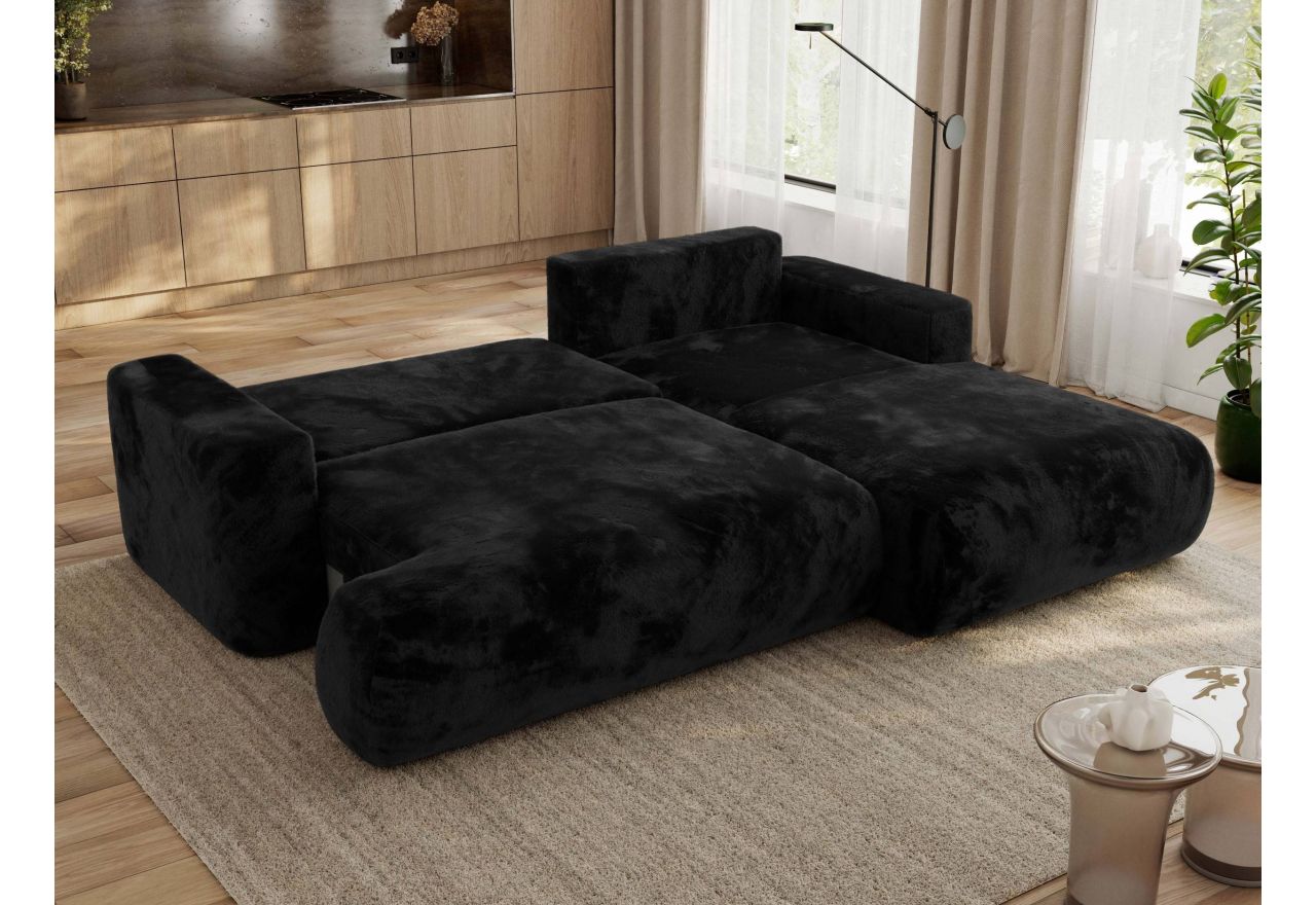 Narożnik - OVO L - strona prawa - czarny, plusz