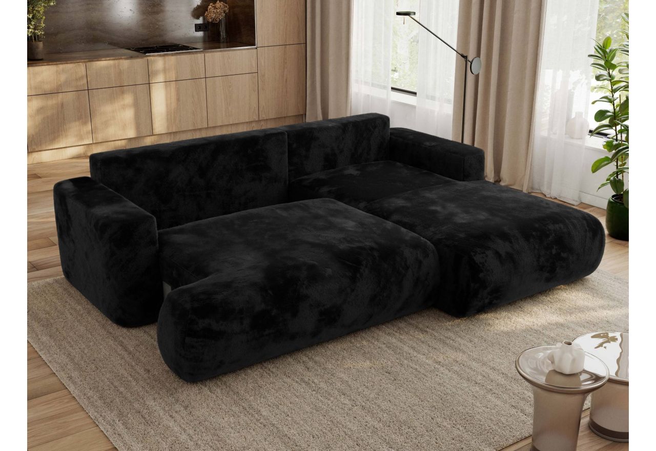 Narożnik - OVO L - strona prawa - czarny, plusz