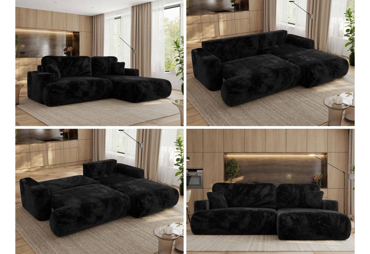 Narożnik - OVO L - strona prawa - czarny, plusz