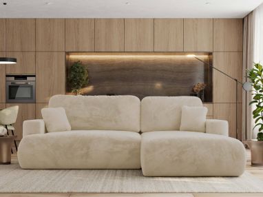 Narożnik - OVO L - strona prawa - kremowy, plusz