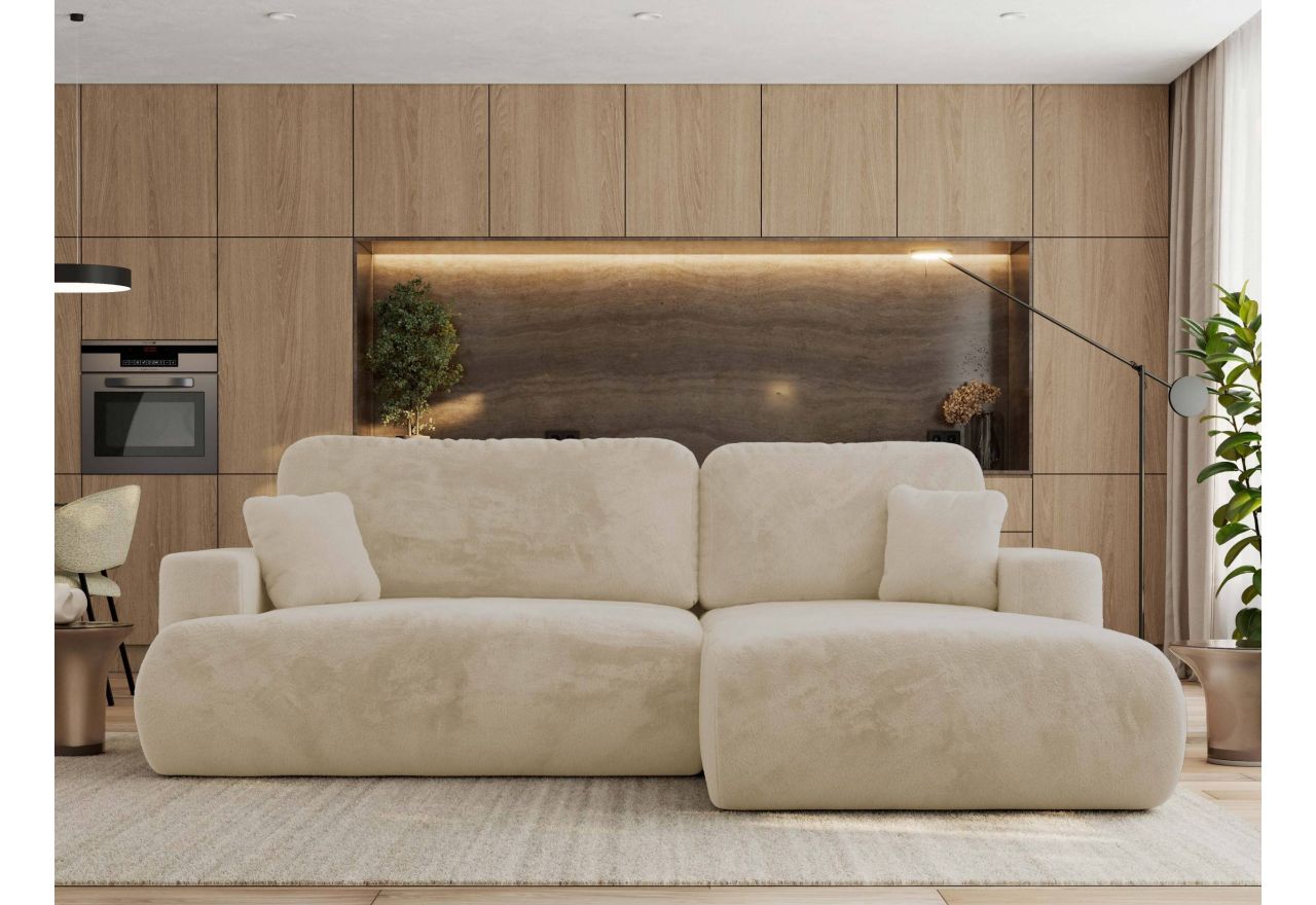 Narożnik - OVO L - strona prawa - kremowy, plusz