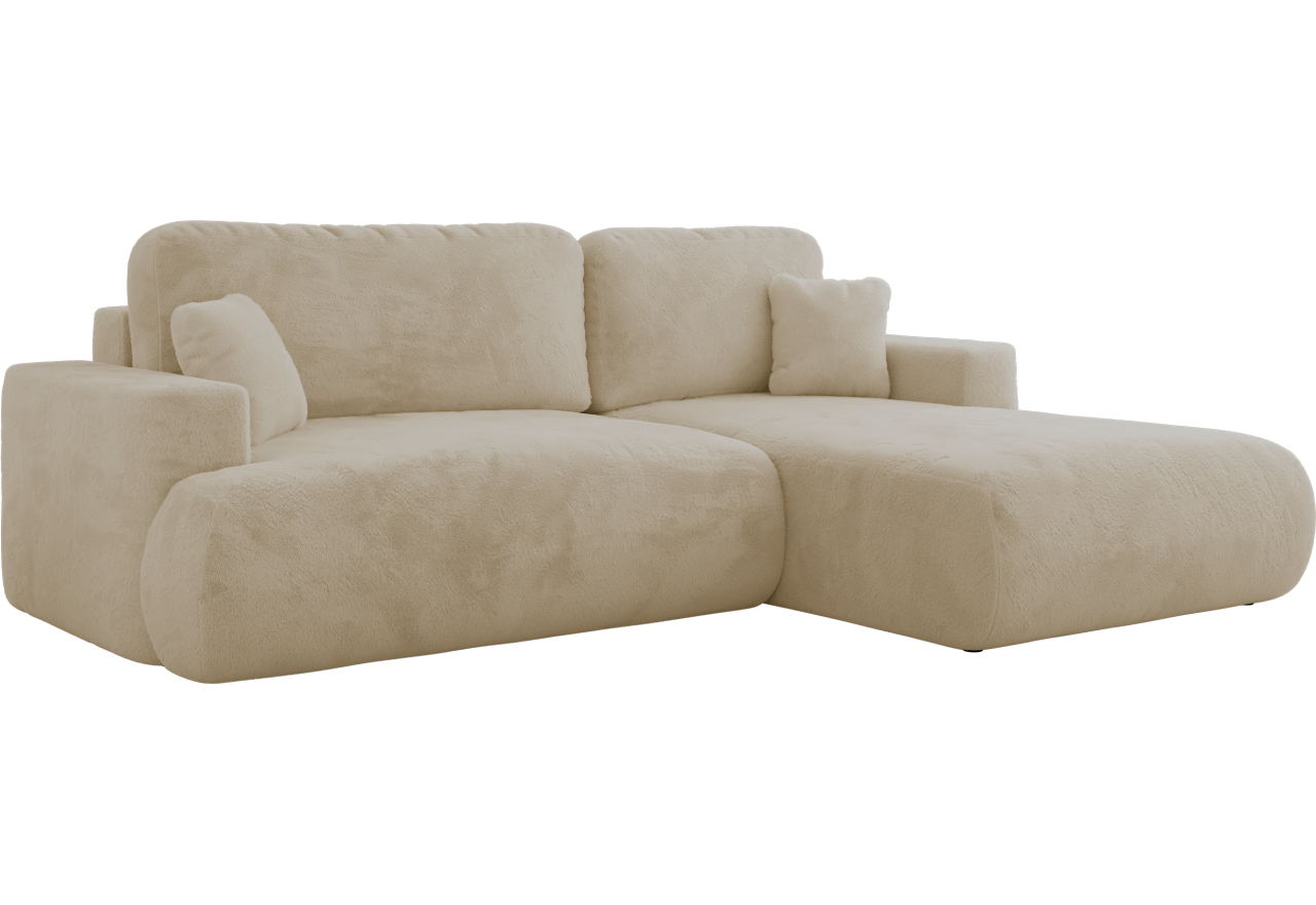 Narożnik - OVO L - strona prawa - kremowy, plusz