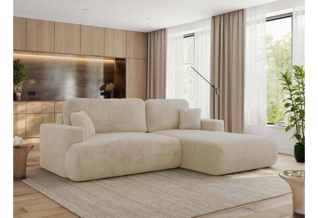 Narożnik - OVO L - strona prawa - kremowy, plusz