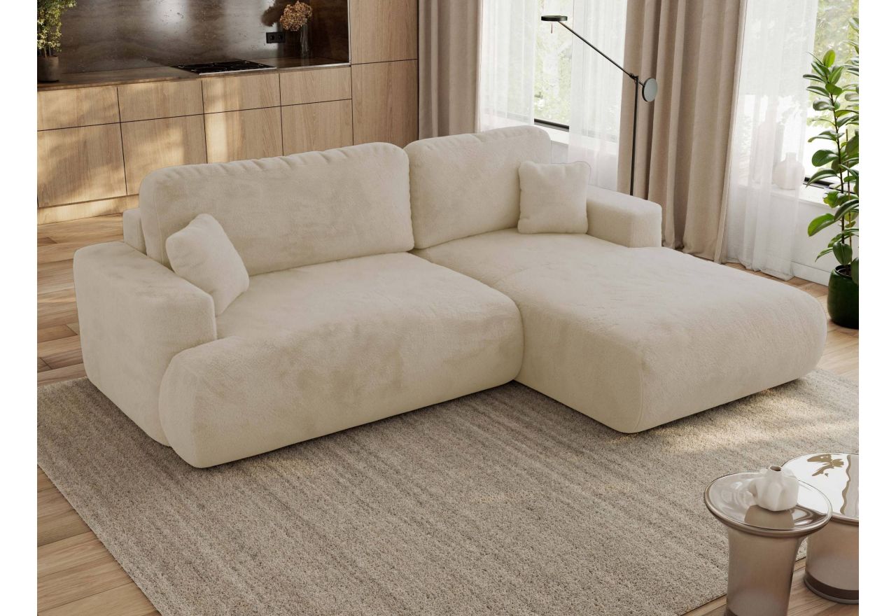 Narożnik - OVO L - strona prawa - kremowy, plusz