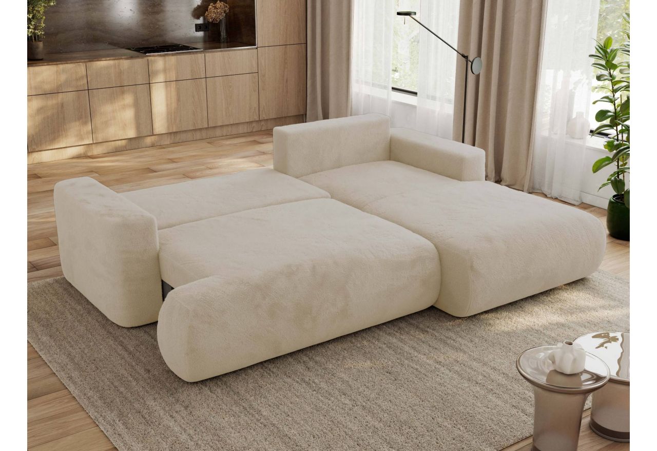 Narożnik - OVO L - strona prawa - kremowy, plusz